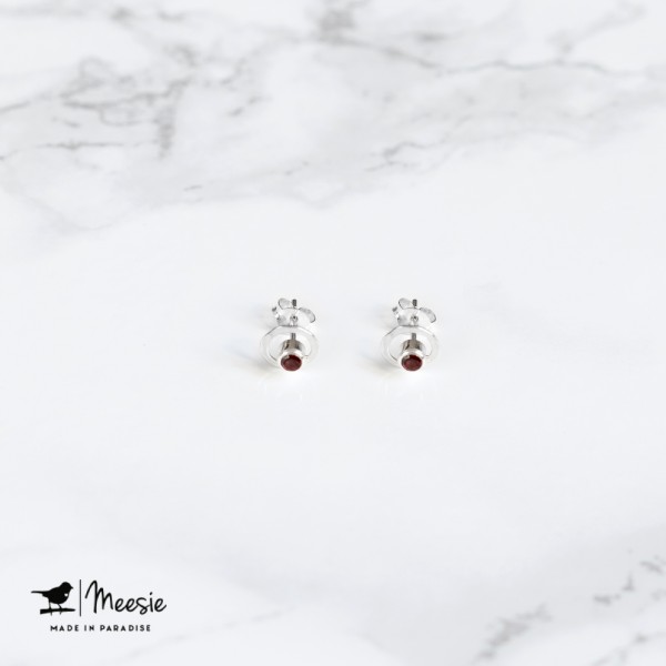 Oorbellen Studs Cirkel Granaat zilver - 3 sets Oorbellen Studs Cirkel Granaat zilver - 3 sets